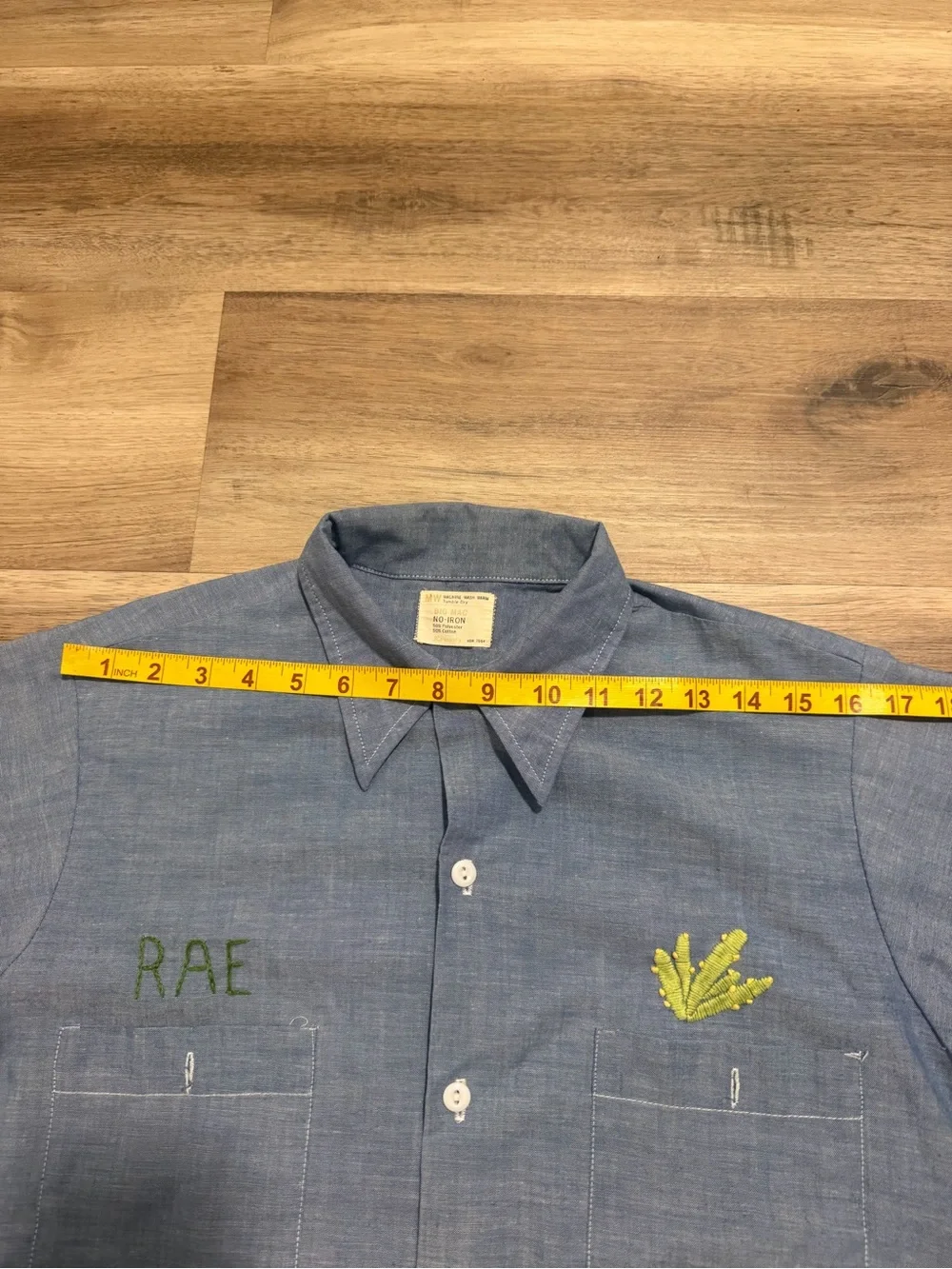 Vtg 70s BIG MAC Chambray Shirt Short Sleeve Sz M Western Chain Stitch